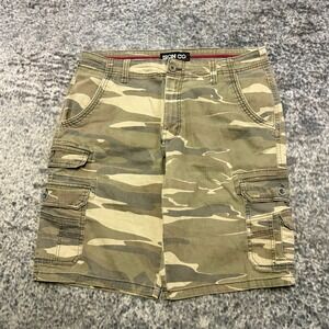 Iron Co. Cargo Shorts Brown Green Camo Mens 34 Camoflauge Utility Y2K